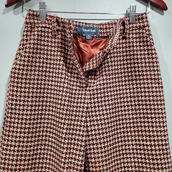 ModCloth Women's Brown Wide Leg Geometric Wool Blend Retro Trouser Pants Sz 2 - Picture 9 of 16